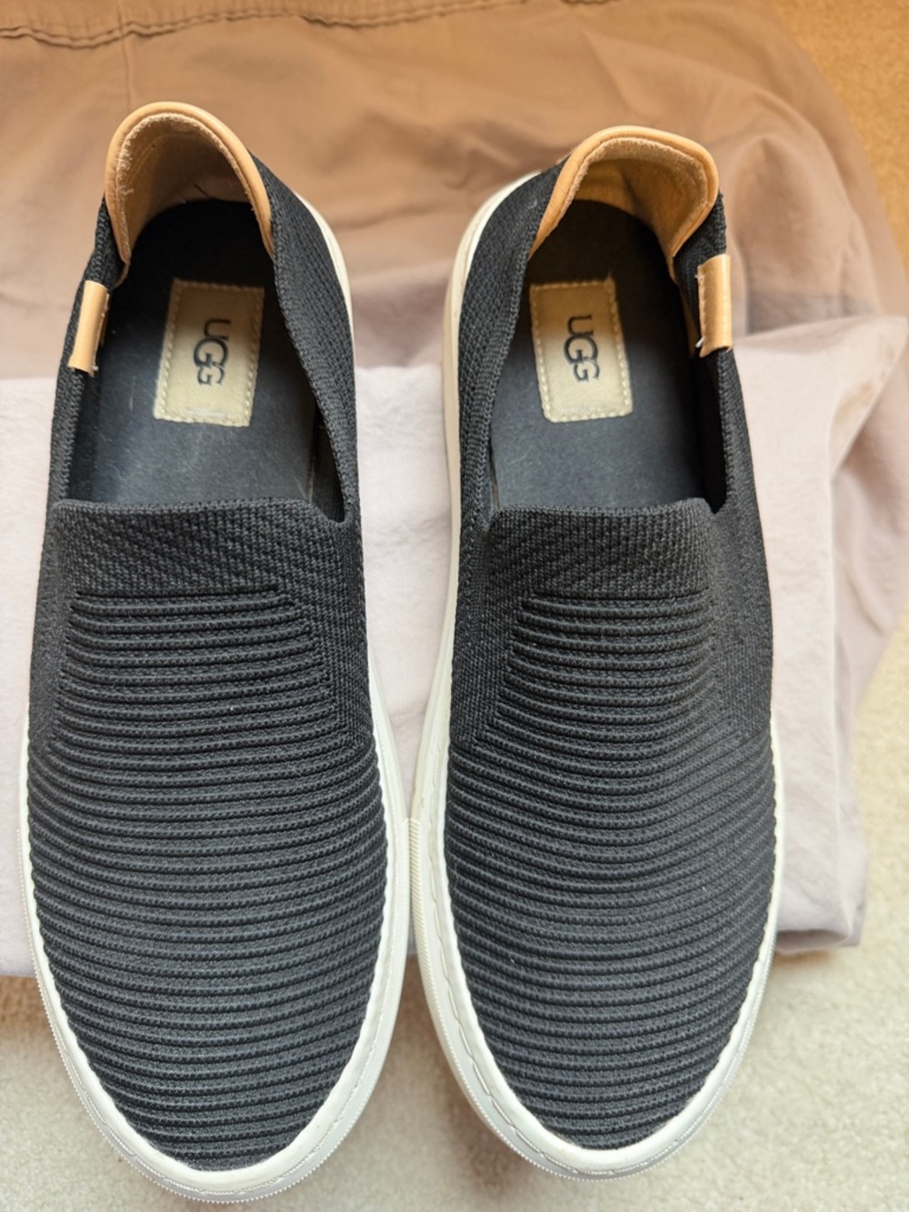 UGG Women’s Black Knit Slip-On Sneakers with Tan Accents